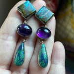 Turquoise and Amethyst Earrings - Sterling Silver - Vintage