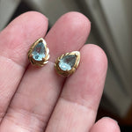 Blue Topaz Teardrop Earrings - 14k Gold - Vintage