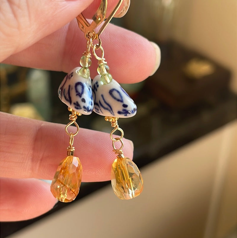 Mouse Earrings - Citrine and Peridot - Gold Filled - Handmade