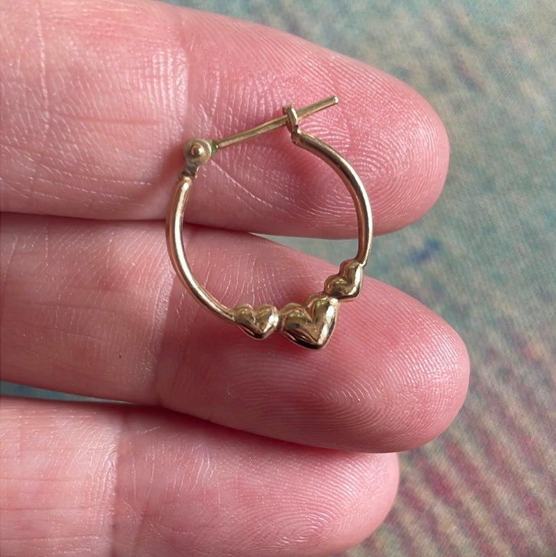 Triple Heart Hoop Earrings - 10k Gold - Vintage