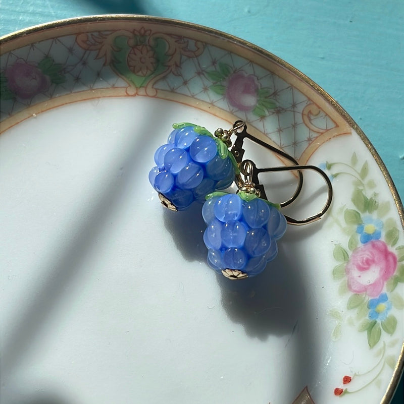 Periwinkle Glass Berry Earrings - Gold Filled - Handmade