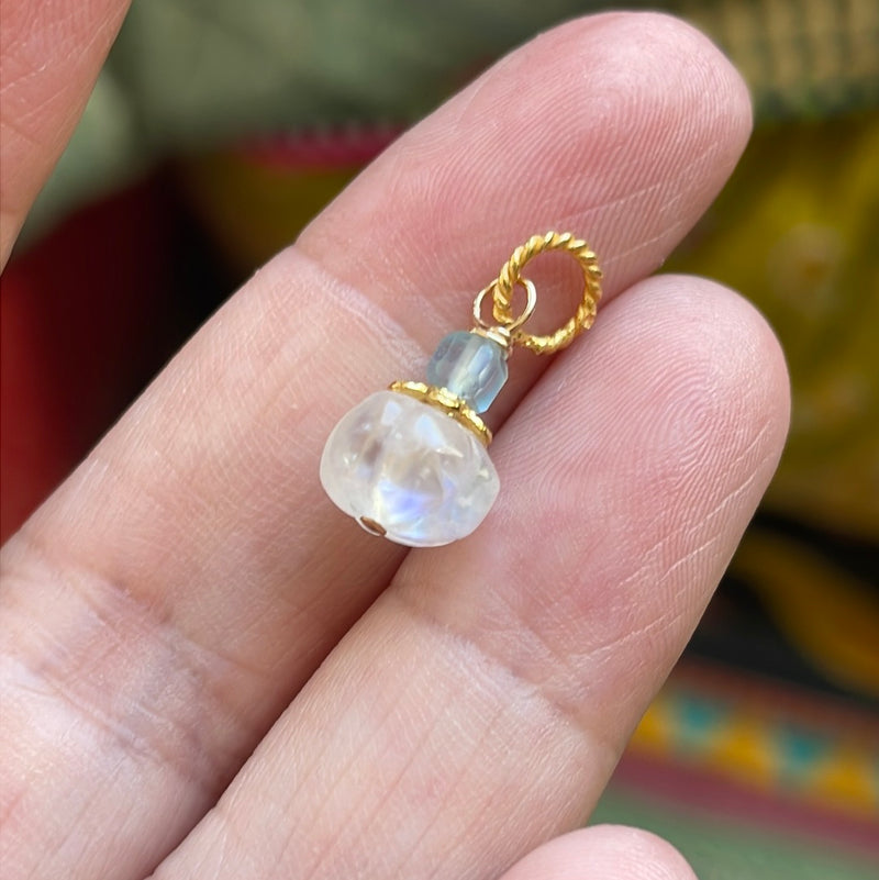 Moonstone Pumpkin Pendant - Fluorite - Gold Filled - Handmade