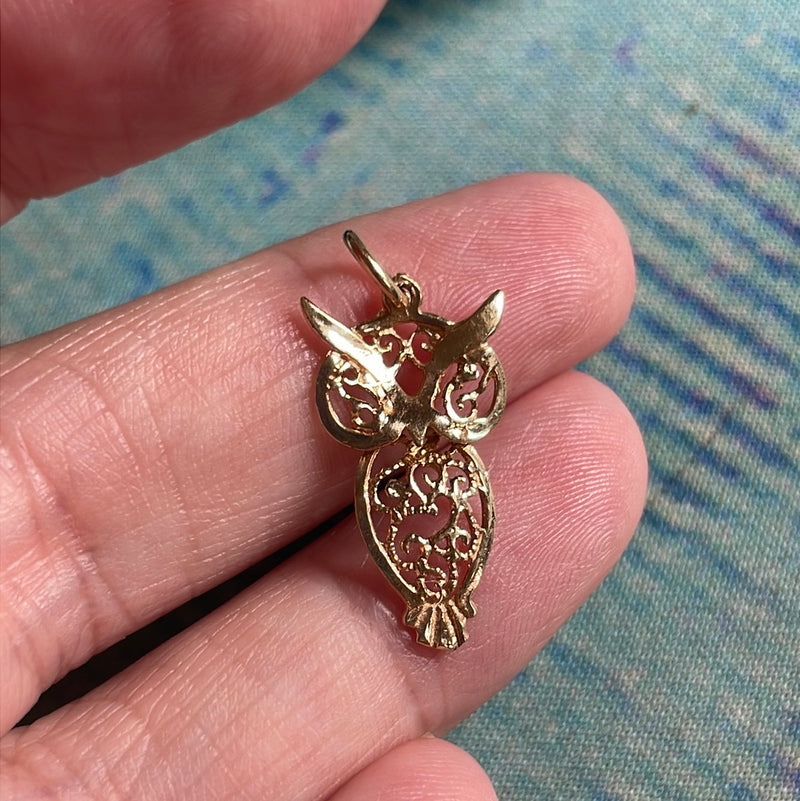 Filigree Owl Pendant - 10k Gold - Vintage