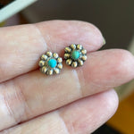 Turquoise Flower Earrings - Sterling Silver - Vintage