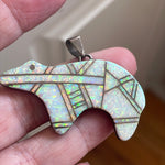 Opal Inlay Bear Pendant - Sterling Silver - Vintage