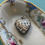 Engraved Heart Locket - White Gold Fill - Vintage