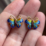 Enamel Butterfly Stud Earrings - Vermeil - Sterling Silver - Vintage