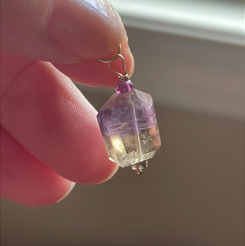 Ametrine Pendant - Tourmaline Accents - 14k Gold - Handmade