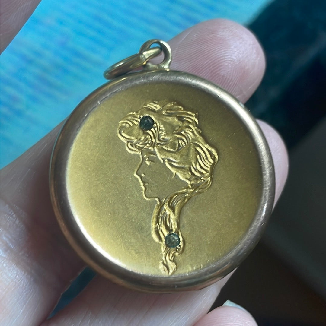 Nouveau Lady Locket - Paste - Gold Filled - Antique – Vintage Paris Jewelry