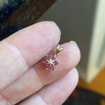 Ruby Diamond Flower Pendant - 10k Gold - Vintage