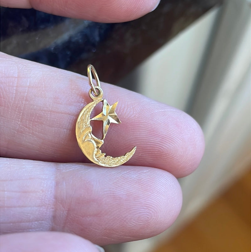 Moon Star Pendant - 14k Gold - Vintage