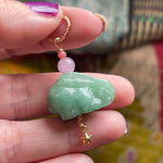 Carved Jade Rabbit Talisman - Lavender Jade - Coral - Star Drop - Gold Filled - Handmade