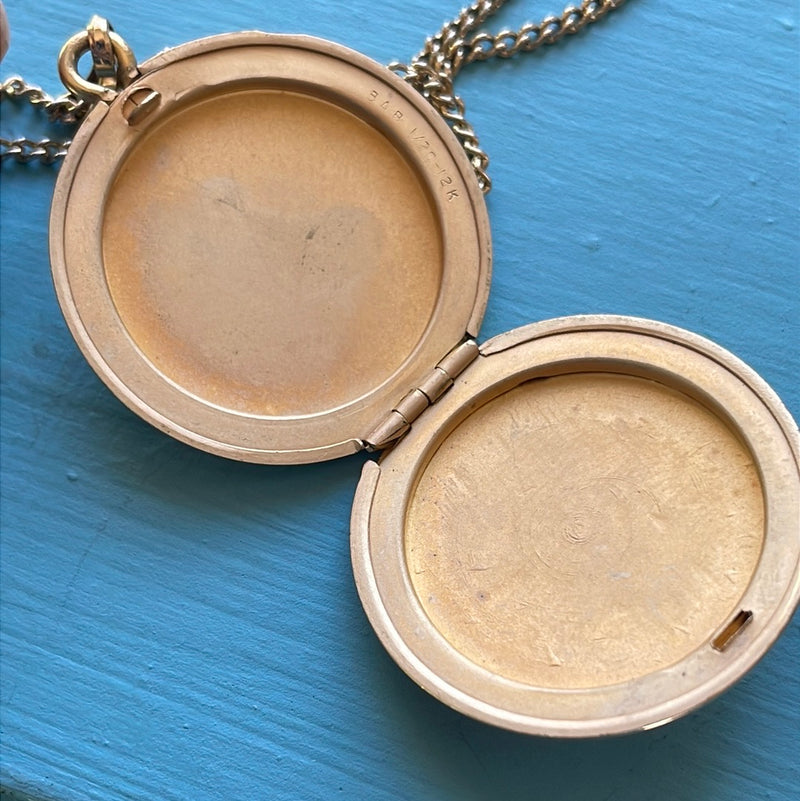 Engraved Flower Locket - Gold Filled - Vintage