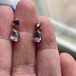 Amethyst Drop Earrings - Rose de France - 14k Gold - Vintage