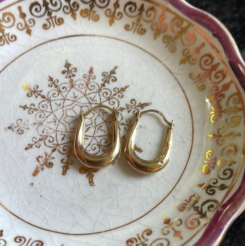 Oval Hoop Earrings - 10k Gold - Vintage - As Is