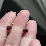 Garnet Leverback Hoop Earrings - 10k Gold - Vintage