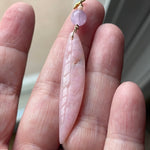 Carved Peruvian Opal Leaf Pendant - Lavender Jade and Peach Coral - Gold Filled - Handmade