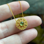 Tourmaline Filigree Flower Necklace - Gold over Sterling Silver - Modern