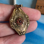 Red Paste Nouveau Locket - Gold Filled - Antique