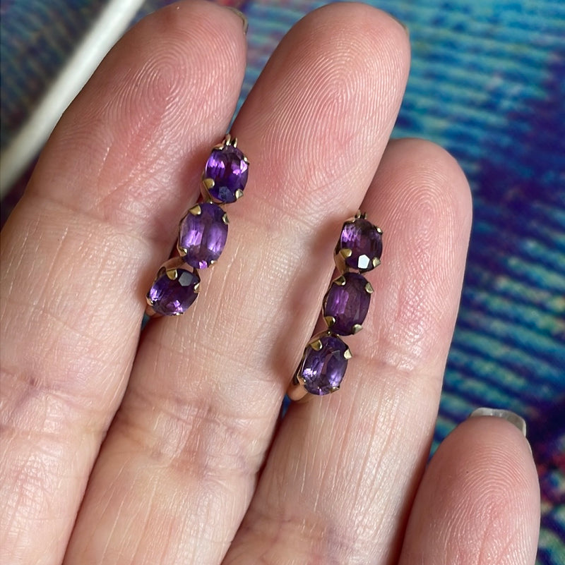 Amethyst Hoop Earrings - 10k Gold - Vintage