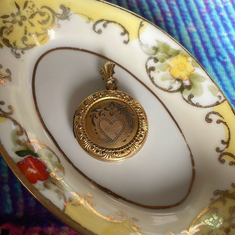 Heart Locket - Repousse Edging - Gold Filled - Vintage