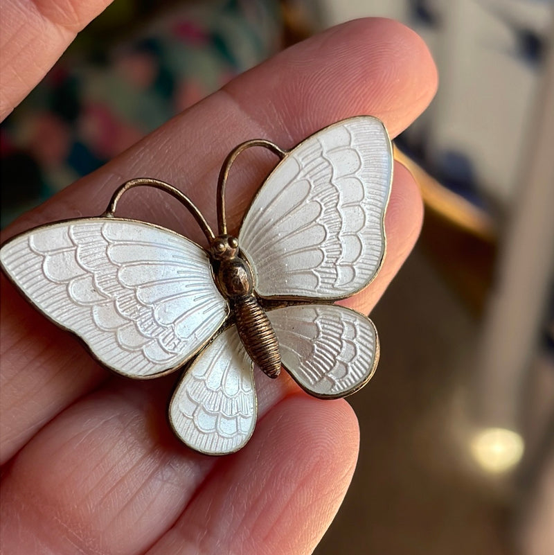 Enamel Butterfly Brooch - Sterling Silver - Denmark - Volmer Bahner - Vintage