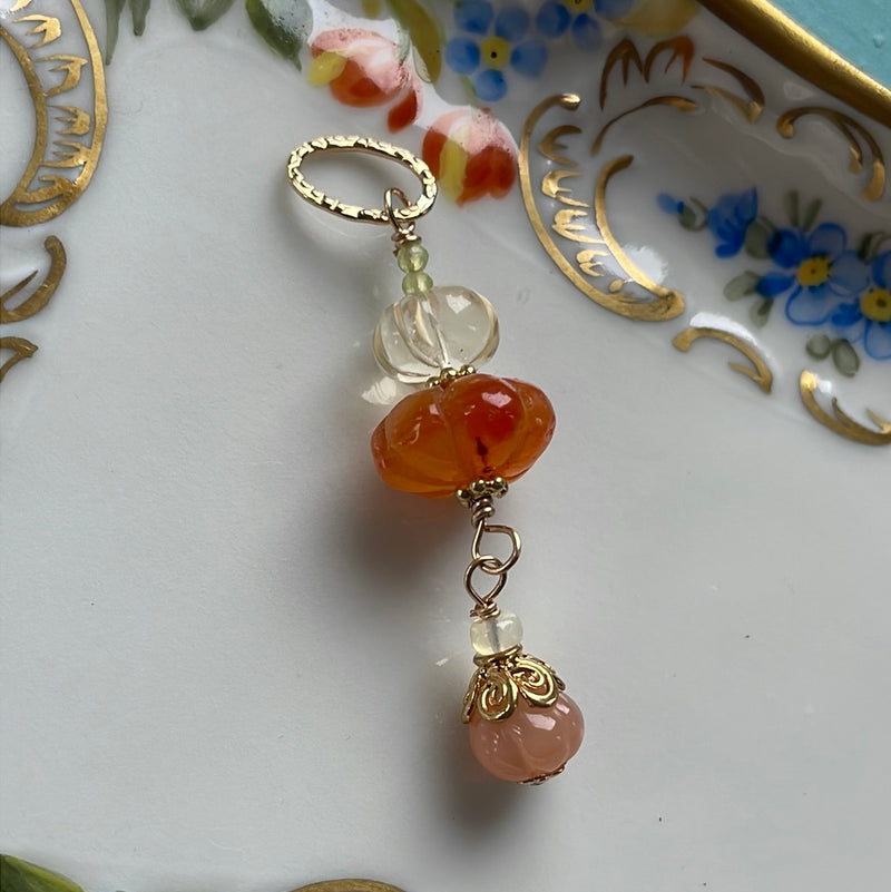 Multi Pumpkin Pendant - Peach Moonstone, Carnelian, Citrine - Gold Filled - Handmade