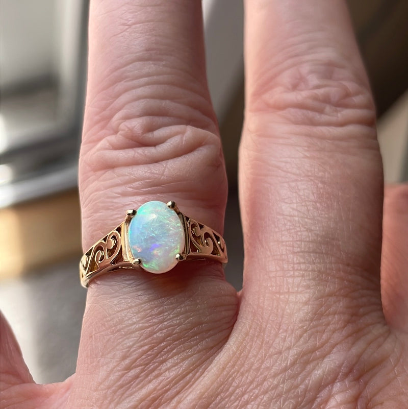 Opal Filigree Ring - 10k Gold - Vintage