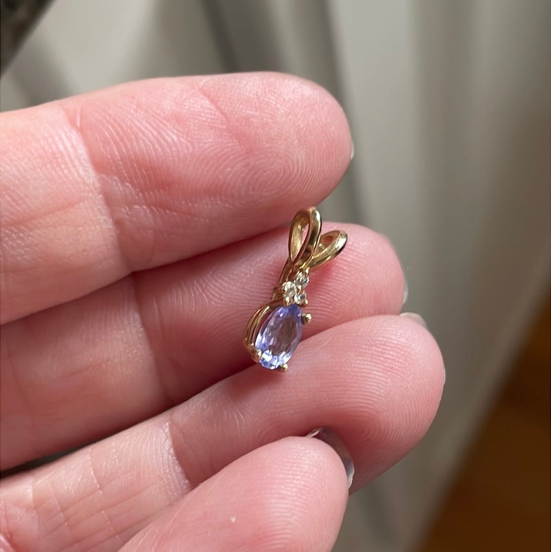 Tanzanite Pendant - White Topaz - 10k Gold - Vintage