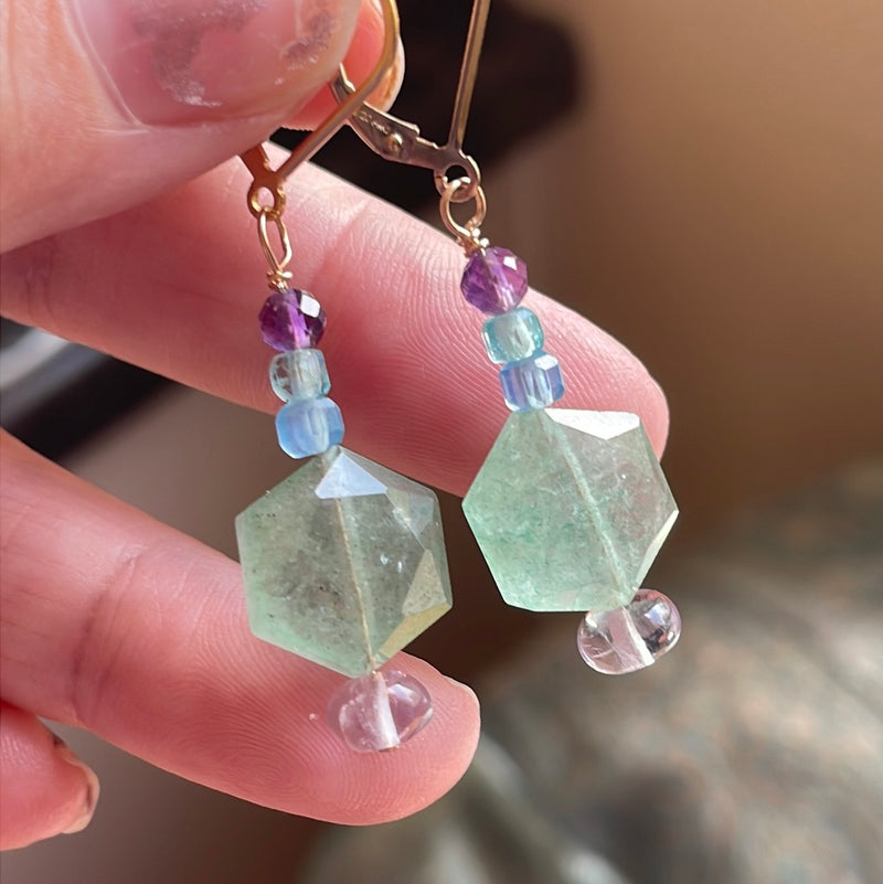 Ocean Drop Earrings - Chalcedony, Fluorite and Apatite - Gold Filled - Handmade