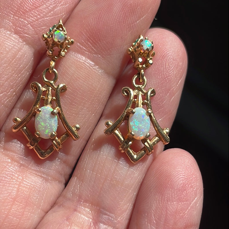 Opal Drop Earrings - 14k Gold - Vintage