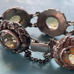 Citrine Bracelet - Art Nouveau - Leaf Motif - Sterling Silver - Vintage