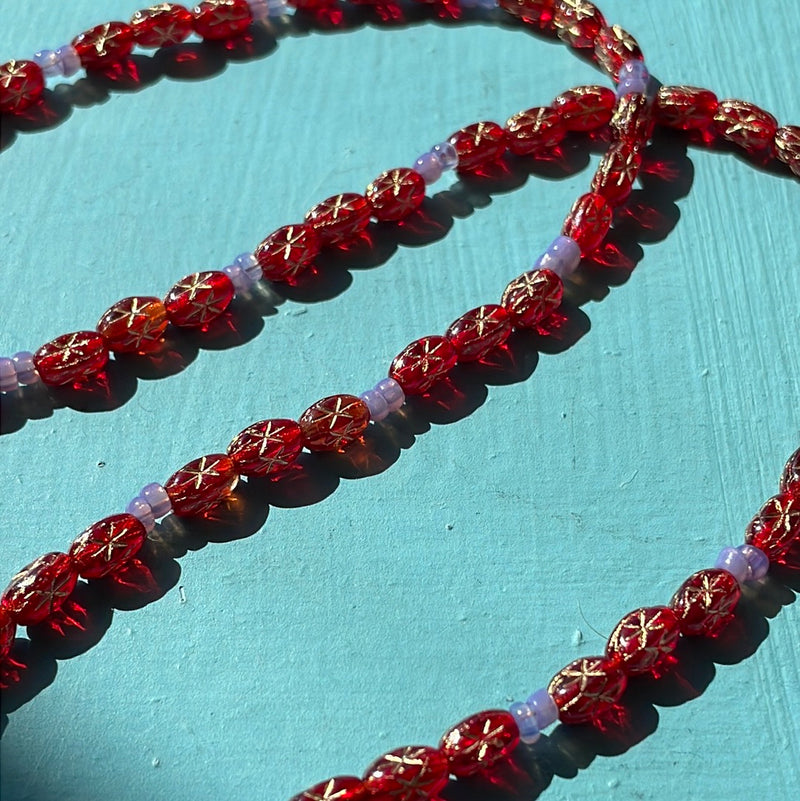 Red Starry Necklace - Bohemian Purple Glass - Gold Filled - Handmade