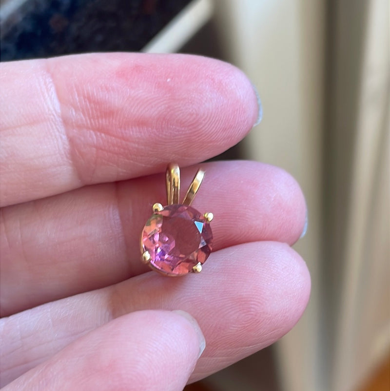 Pink Tourmaline Pendant - 14k Gold - Vintage