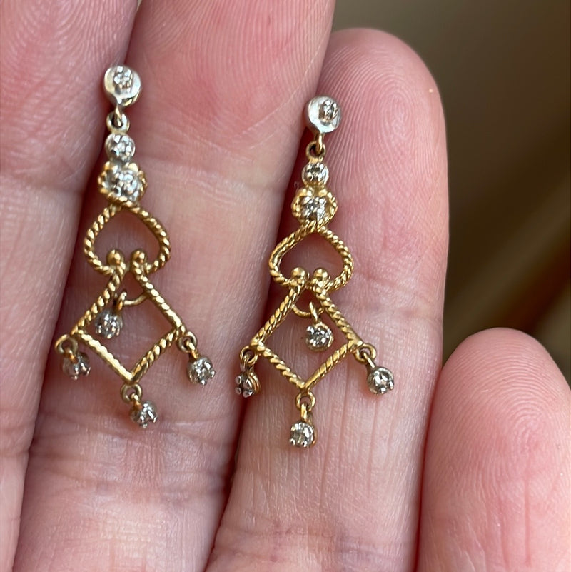 Diamond Dangle Drop Earrings - 10k Gold - Vintage