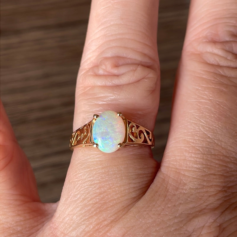 Opal Filigree Ring - 10k Gold - Vintage