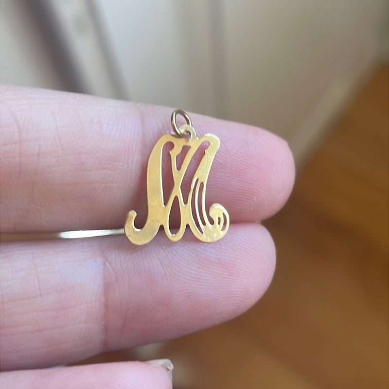 M initial Pendant - 14k Gold - Vintage