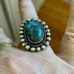 Turquoise Ring - Beaded Edge - Sterling Silver - Native American - Vintage