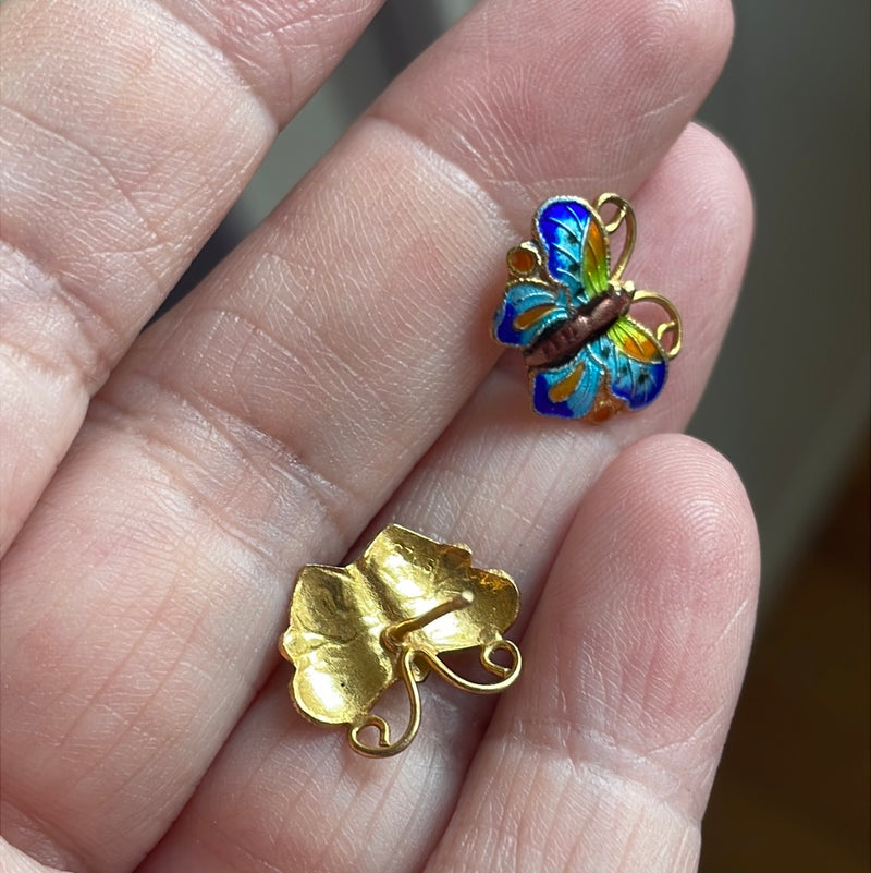 Enamel Butterfly Stud Earrings - Vermeil - Sterling Silver - Vintage