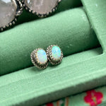 Opal Stud Earrings - Sterling Silver - Vintage