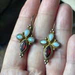 Opal Garnet Chandelier Earrings - Sterling Silver - Vermeil - Vintage