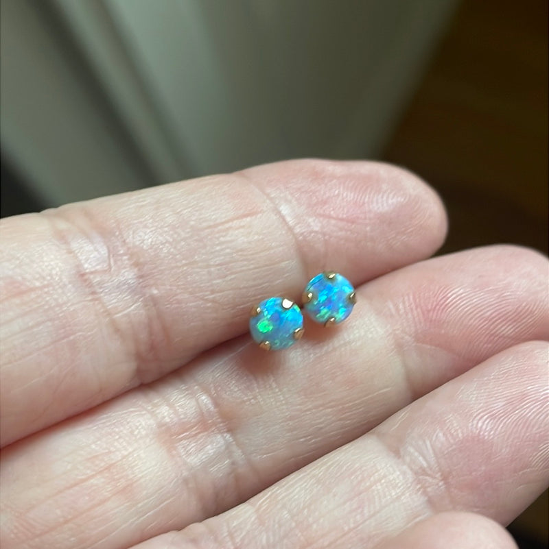 Opal Stud Earrings - Manmade - 10k Gold - Vintage