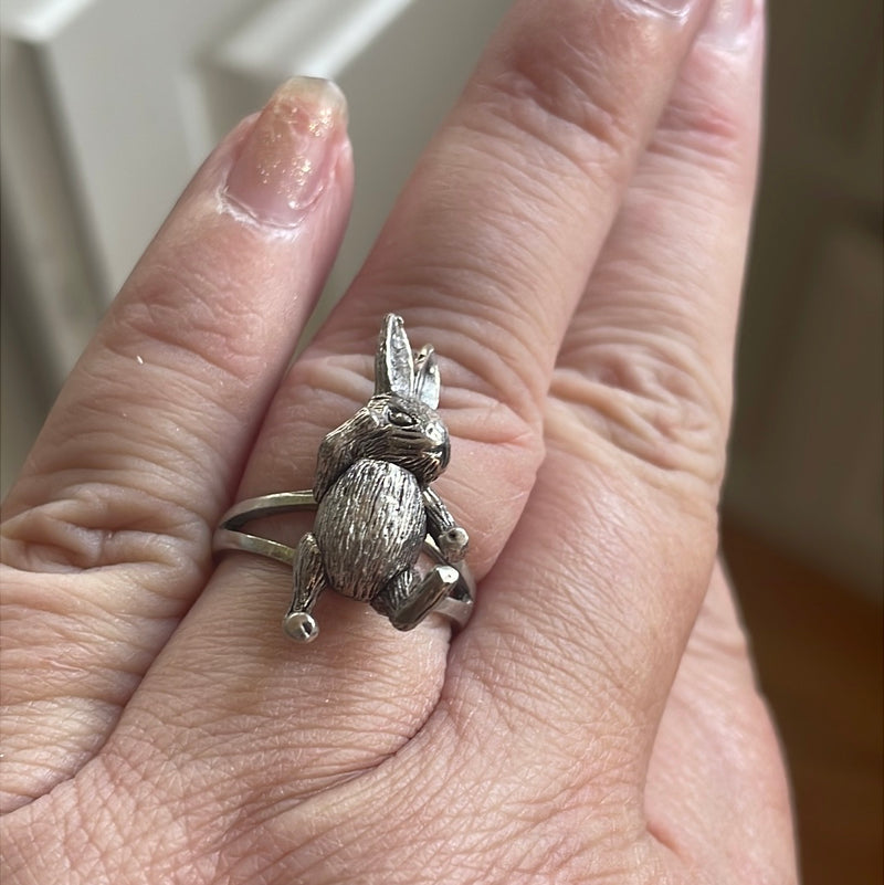 Articulated Rabbit Ring - Sterling Silver - Vintage