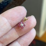 Ruby Diamond Flower Pendant - 10k Gold - Vintage