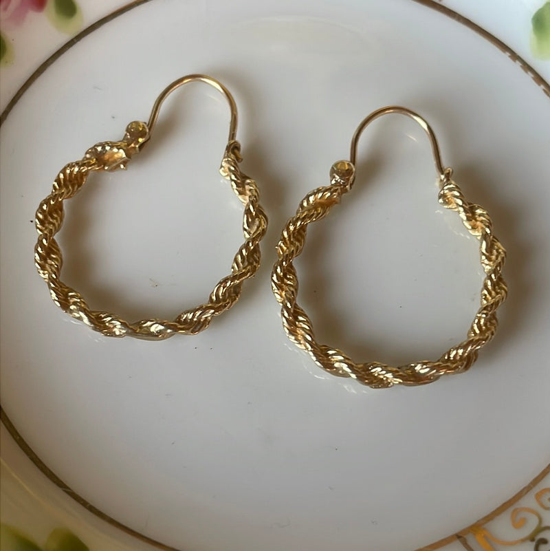 Rope Hoop Earrings - 14k Gold - Vintage