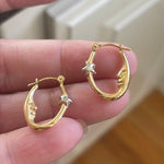 Celestial Hoop Earrings - Moon and Star - 14k Gold - Vintage