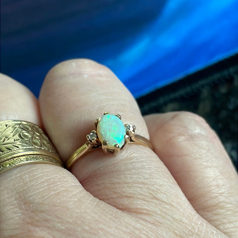 Opal Diamond Ring - 10k Gold - Vintage