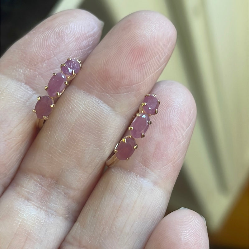 Ruby Hoop Earrings - 10k Gold - Vintage