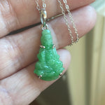 Carved Jade Buddha Pendant - 10k Gold - Sterling Chain - Vintage