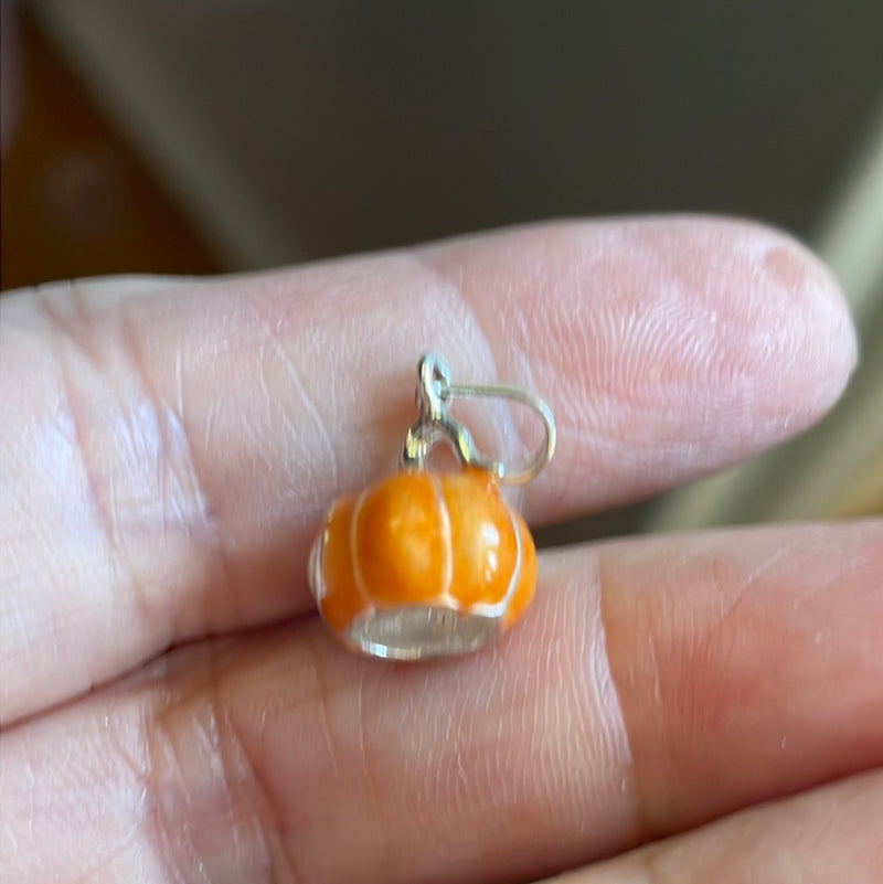 Enamel Pumpkin Pendant - Sterling Silver - Vintage